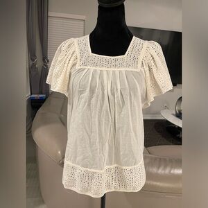 Anthropologie Pepin Cream Eyelet cotton Top Runs small L